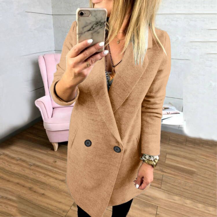 Damen Überlanger, taillierter Mantel mit elegantem Revers und praktischen Taschen R&B