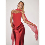 Damen Elegantes Cocktailkleid mit Herzausschnitt und fließendem Rockteil R&B