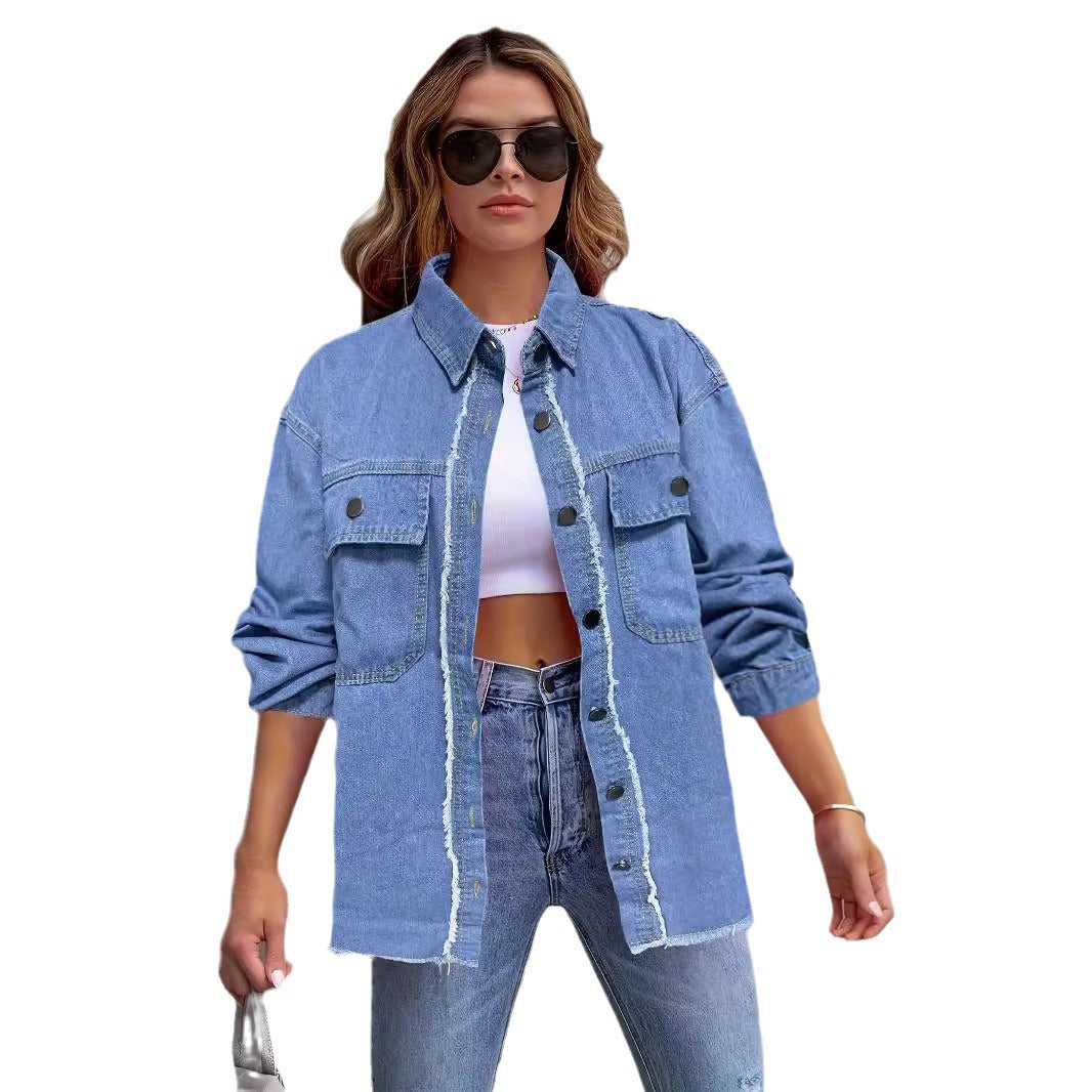 Damen Jeansjacke mit lässigem Schnitt und großen Taschen R&B