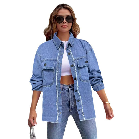 Damen Jeansjacke mit lässigem Schnitt und großen Taschen R&B