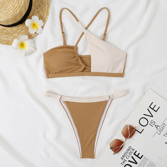 Damen Zweiteiliges Bikini-Set mit asymmetrischem Design R&B