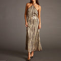 Damen Elegantes Maxikleid mit schimmerndem Streifenmuster und RückenbindR&Band R&B