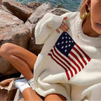 Damen Strickpullover mit amerikanischem Flaggenmotiv R&B