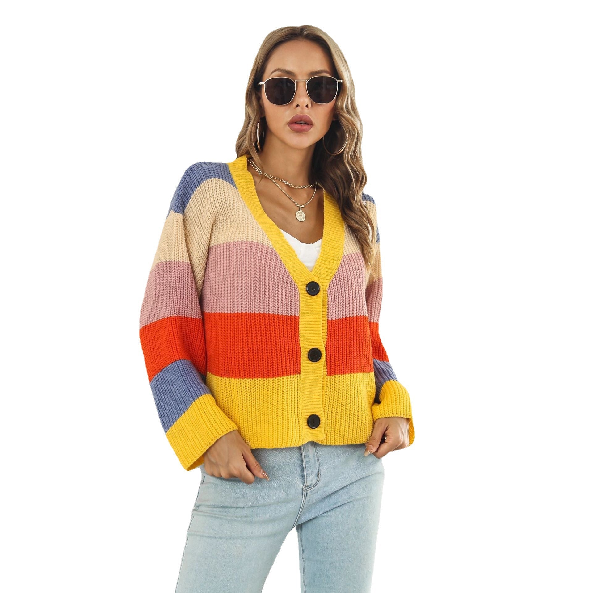 Damen Grobstrickjacke mit knopfdetails und modischem Farbspiel R&B