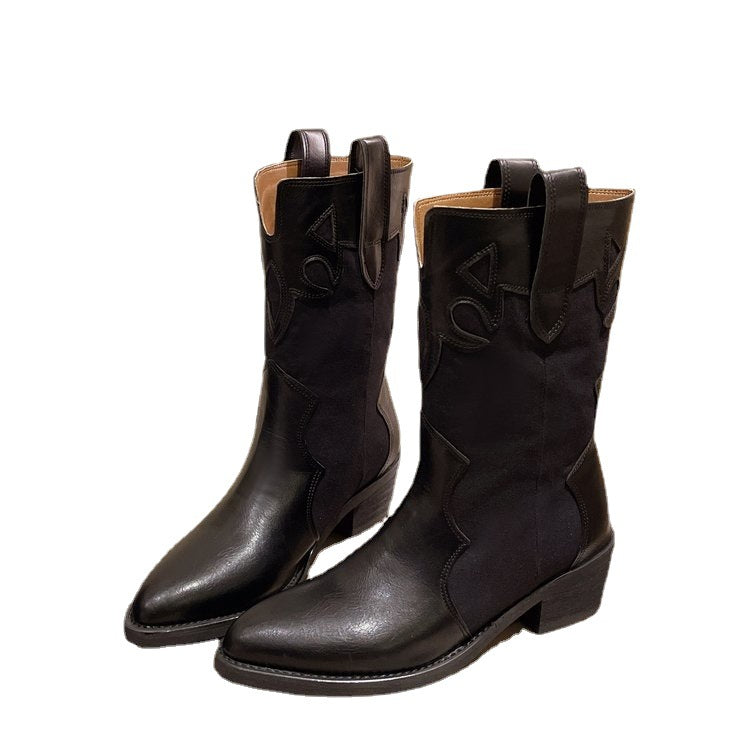 Damen Stiefeletten im Cowboy-Stil mit einzigartigem Design und kompaktem Absatz R&B