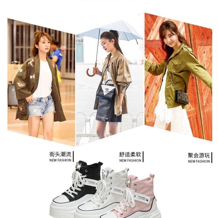 Damen nan Plateau-Sneaker mit hohem Schaft, Schnürung und Schmetterling-Brosche R&B