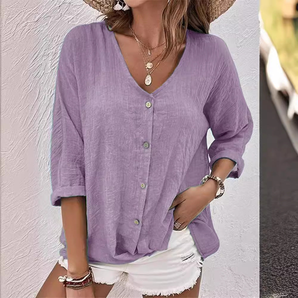 Damen luftige Bluse mit Knopfleiste R&B