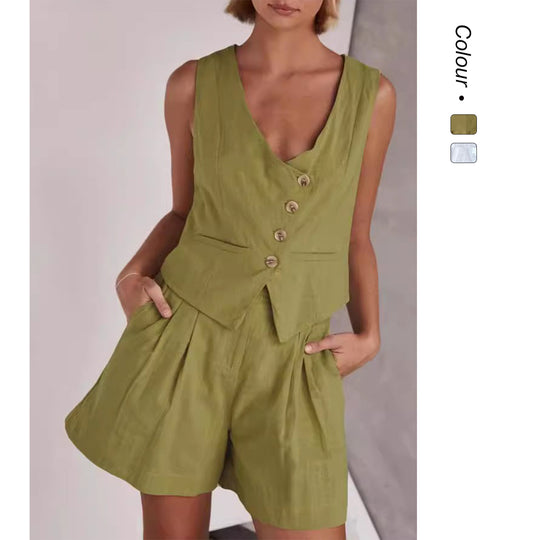 Damen Lässiger Zweiteiler mit Kurzarm-Bluse und Shorts R&B