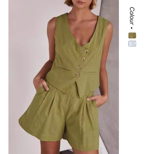 Damen Lässiger Zweiteiler mit Kurzarm-Bluse und Shorts R&B