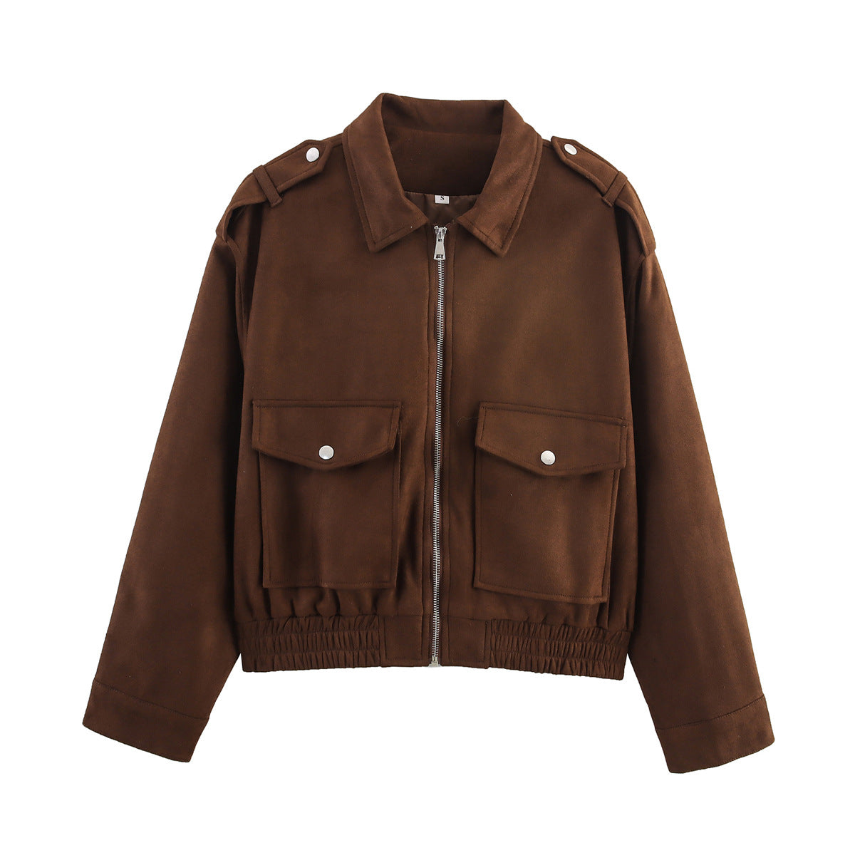 Damen lässige Kunstleder-Bomberjacke mit praktischen Taschen R&B