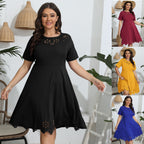 Damen luftiges Kleid mit dekorativem Lochmuster R&B