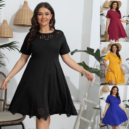Damen luftiges Kleid mit dekorativem Lochmuster R&B