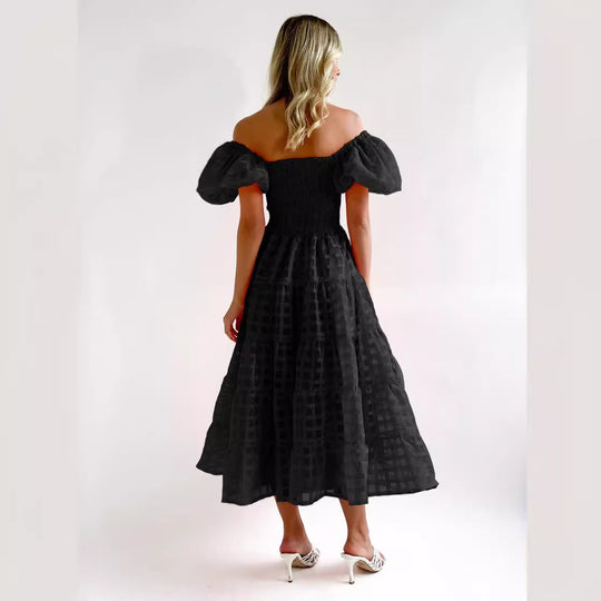 Damen Luftiges Maxikleid mit schwingendem Rock und voluminösen Puffärmeln R&B