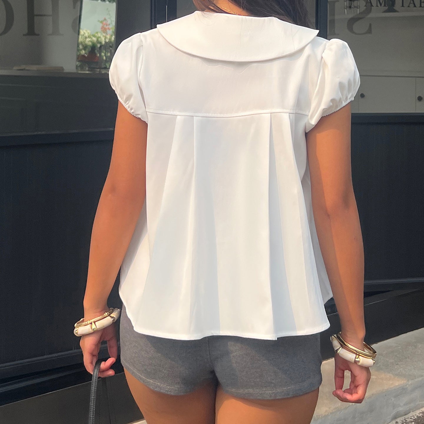 Damen Bluse mit raffinierter Knopfleiste und verspielten Puffärmeln R&B