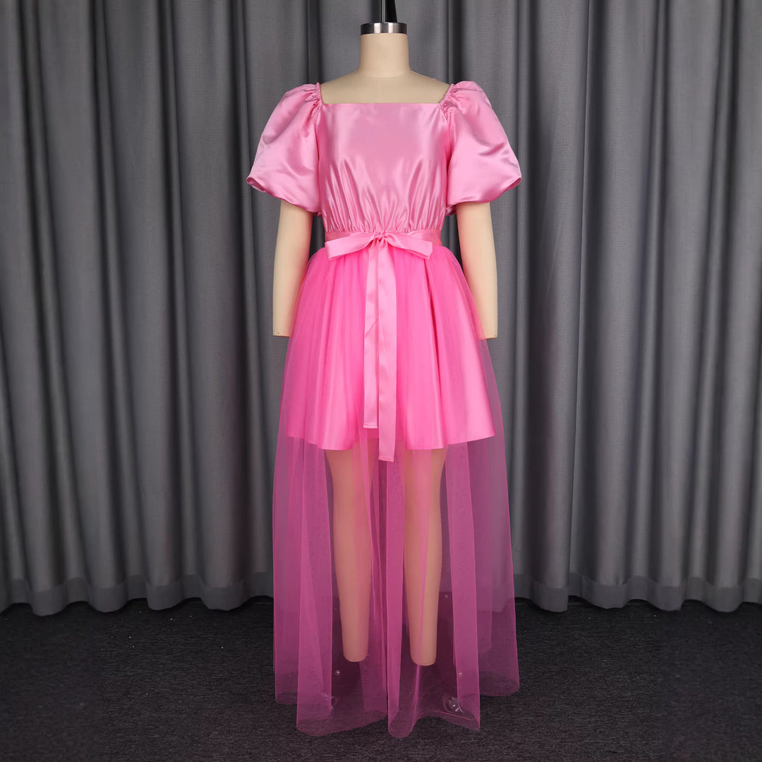 Damen luftiges Kleid mit schickem Tüllrock und Puffärmeln R&B