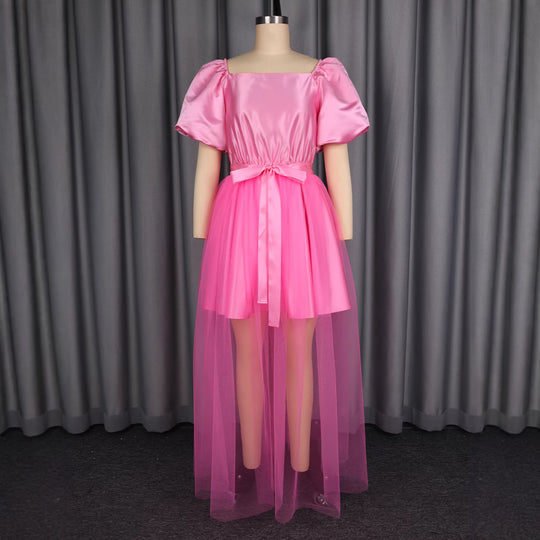 Damen luftiges Kleid mit schickem Tüllrock und Puffärmeln R&B