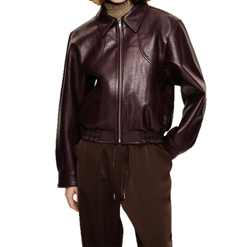 Damen Kunstlederjacke im sportlichen Schnitt mit elastischen Bündchen R&B