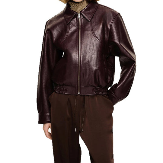 Damen Kunstlederjacke im sportlichen Schnitt mit elastischen Bündchen R&B