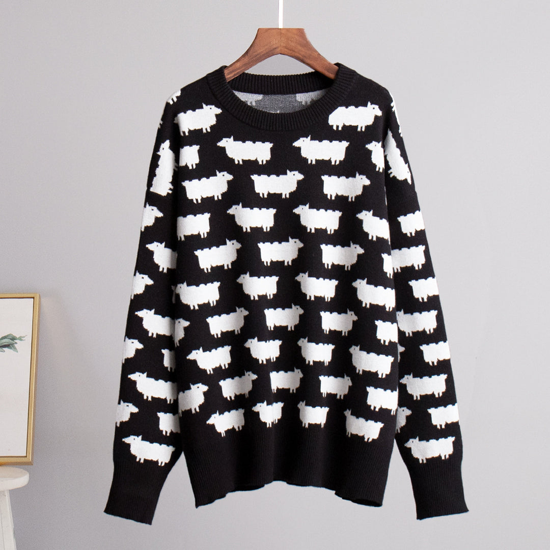Damen Gemusterter Strickpullover mit Schafmotiven R&B