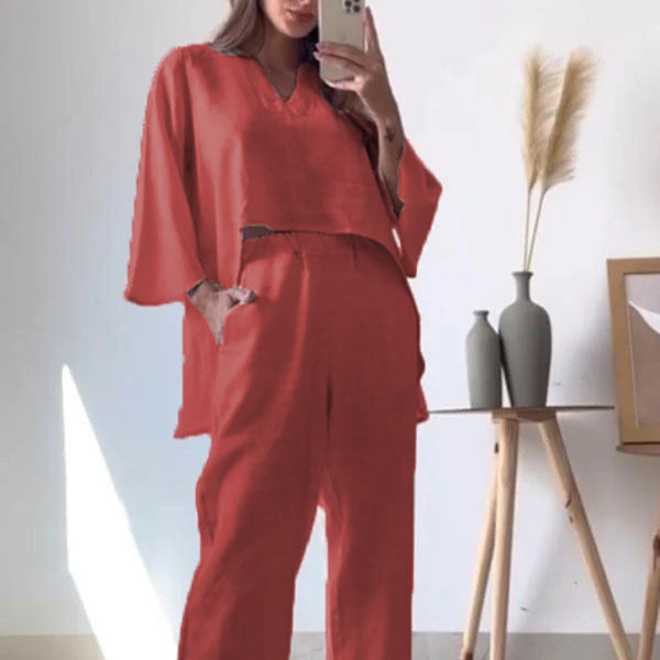 Damen elegantes und lässiges Zweiteiler-Outfit mit weitem Schnitt R&B