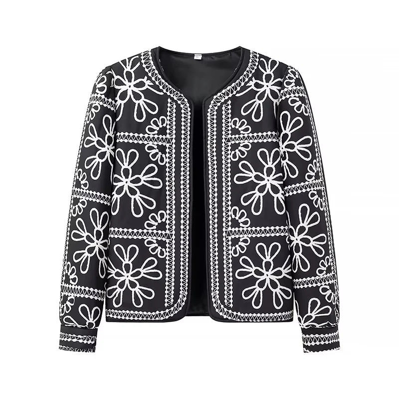 Damen gestickte Blumenjacke mit Volumenärmeln R&B