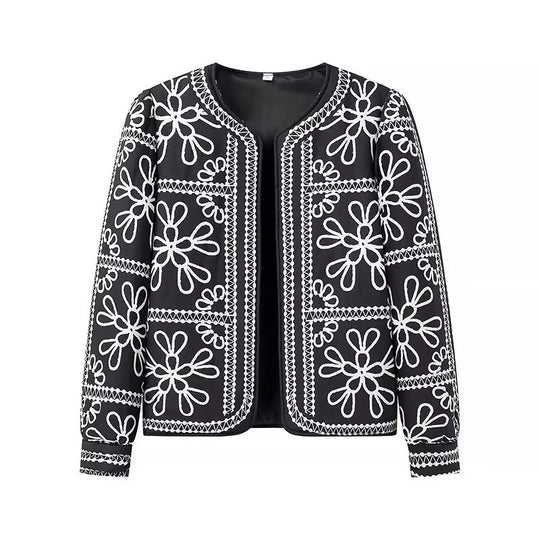 Damen gestickte Blumenjacke mit Volumenärmeln R&B