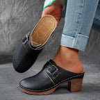Damen Clogs mit modischem Schnallen-Design und komfortablem blockiertem Absatz R&B