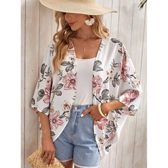 Damen Modischer Kimono mit floralem Design und weit geschnittenen Ärmeln R&B