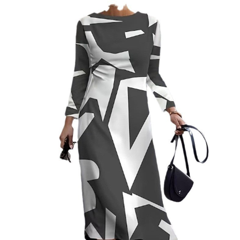 Damen Langarm Kleid mit grafischem Design und elegantem Schnitt R&B