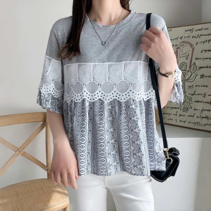 Damen Freizeitbluse mit Spitzenbesatz R&B