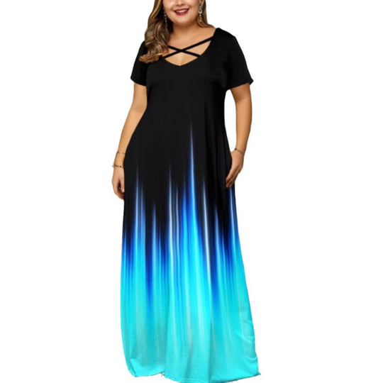 Damen Maxikleid mit stylischem Kreuz-Hals-Ausschnitt R&B