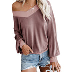 Damen lässiger Pullover mit asymmetrischem Ausschnitt und voluminösen Ärmeln