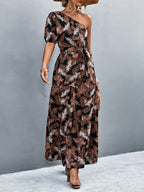Damen Maxikleid mit asymmetrischem Schnitt und einzigartigem Palmblätterdruck R&B