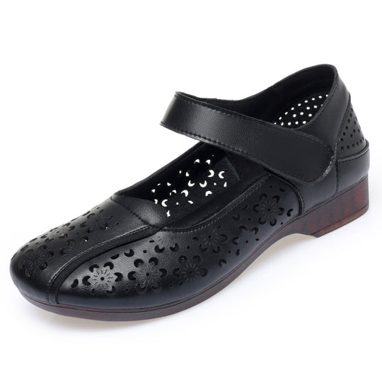 Damen Komfortable Mary Jane Ballerinas mit dekorativen Blumenperforationen und verstellbarem Riemen R&B
