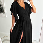 Damen Elegantes Maxikleid mit voluminösen Ärmeln und schickem Beinschlitz R&B