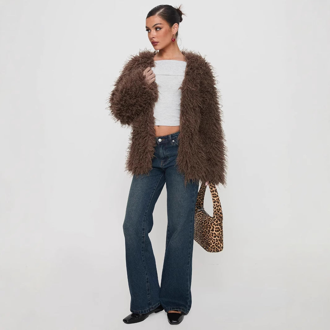 Damen Luxuriöse Kunstfell-Weste mit modischem Schnitt und voluminösem Design R&B