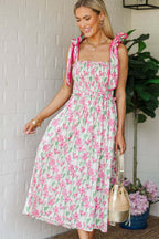 Damen Sommerkleid mit Raffung und schulterlangen BindR&Bändern R&B