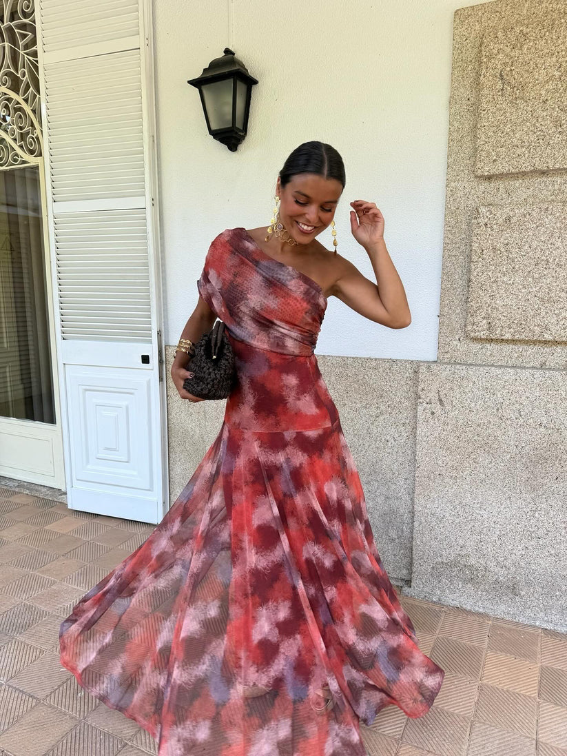 Damen Wickelkleid mit modischem Farbmuster und elastischem Tailleneinsatz R&B