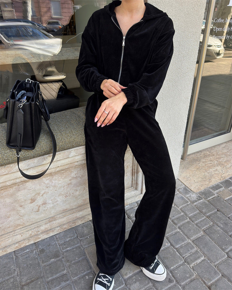 Damen sportliches Cropped-Set mit Kapuzenjacke und elastischer Jogginghose R&B
