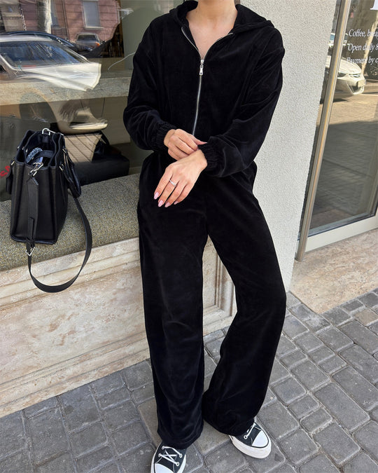 Damen sportliches Cropped-Set mit Kapuzenjacke und elastischer Jogginghose R&B
