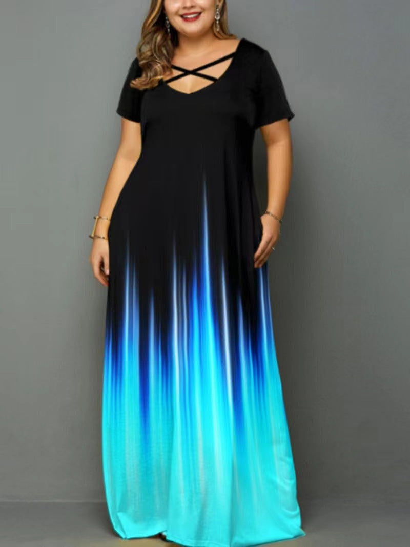 Damen Maxikleid mit stylischem Kreuz-Hals-Ausschnitt R&B