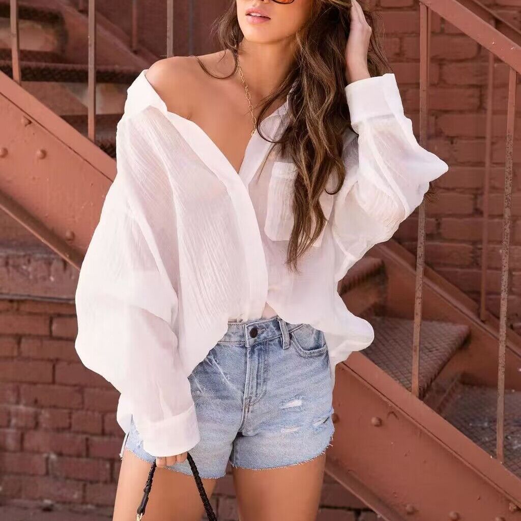 Damen lässige Bluse mit einem Schulterdesign und weitem Schnitt R&B