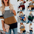 Damen Strickpullover mit modischem Streifenmuster und weichem V-Ausschnitt