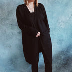 Damen lässige Strickjacke mit tiefem Schnitt und praktischen Taschen R&B