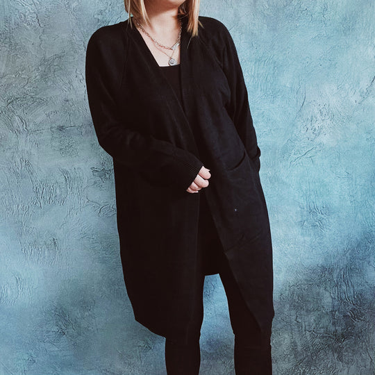 Damen lässige Strickjacke mit tiefem Schnitt und praktischen Taschen R&B