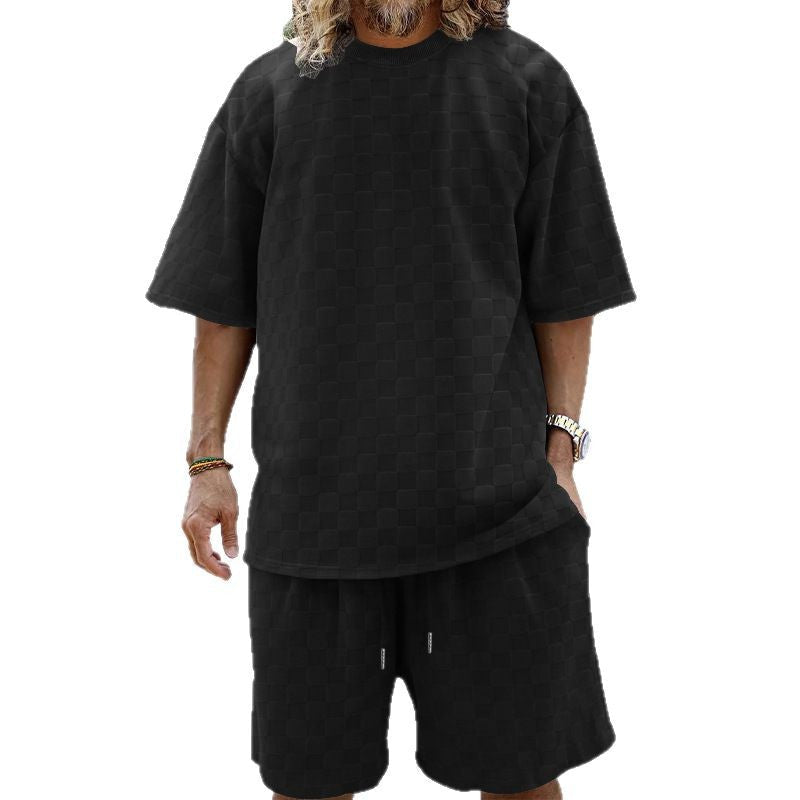 Unisex nan strukturiertes Relief-Set aus wabenartigem Jersey mit übergroßem Shirt und knielangen Shorts R&B