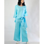 Damen lässiges Tunika- und Hose-Set mit eleganten Schößchen R&B