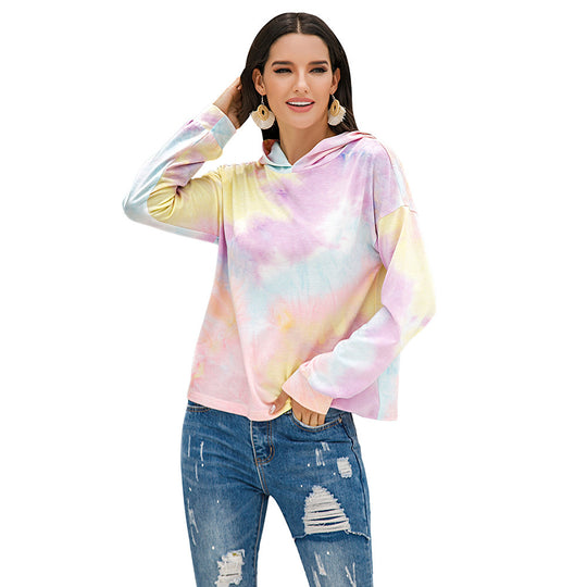 Damen lässiger Kapuzenpullover mit modernem Tie-Dye-Design R&B