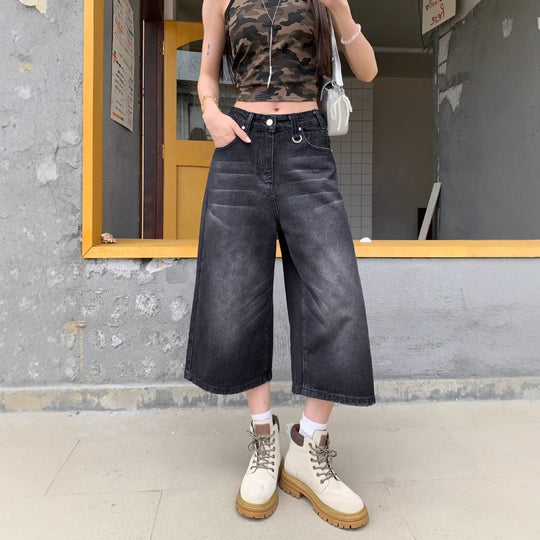 Damen Weite Denim-Culotte im modischen Urban-Look mit lässigem Schnitt R&B