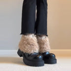 Damen modische Plateau-Stiefel mit flauschigem Schafteil und robuster Sohle R&B